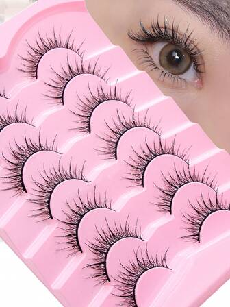 7 par mangafransar, konstgjorda minkögonfransar, kattögonfransar, naturliga fylliga lösögonfransar, volymförstorande ögonfransförlängning, resetillbehör, sminkverktyg (DM-10), lösögonfransar, ögonfransar, lösögonfransar, ögonfransar med glitter, ögonfransar med strass.