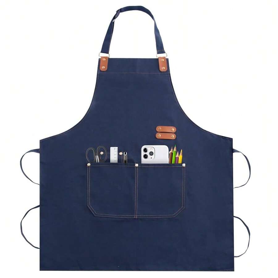 Apron For Men Women, Chef Apron With Adjustable Neck Strap, Heavy Duty Apron With Pockets, For CooFKing, Gardening - Màu xanh lam - Xem 1