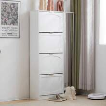 Modern Shoe Cabinet With Mirror, 4 Fold-Down Storage Compartments, Adjustable Shelf Behind The Right-Hand Mirror, Ideal For The Entryway, White, Dimensions: W 80/H 147/D 24 Cm (Old Reference: N657P20154449W) - trắng - Xem 4