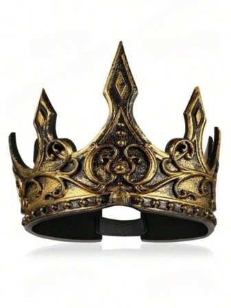 1pc Adjustable Royal King Crown, Medieval King Costume Accessory, 3D Stage Performance Prop, Suitable For Roleplay, Christmas, Birthday, Ramadan Decoration, Crescent Moon Crown, Headband, Costume Crown