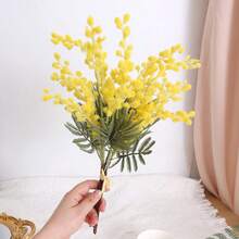5 Bunches Of High-Quality Artificial Mimosa (Mimosa/Wattle) - Romantic Holiday Style, Ideal For Wedding Decor, Home Decor, And Various Special Occasions - Yellow - View 4