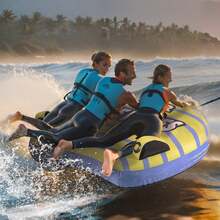 Towable Tube For Boating, 1-3 Riders Inflatable Towable Tube With Bumper Fins, 510 Lbs Water Sport Towable Tubes For Boats To Pull, Full Nylon Cover, EVA Grab Handles And Speed Saf Ety Valve - 62.2" X 65.4" X 14.4" - View 9