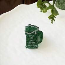 4件套圣帕特里克节女士甜美可爱绿色三叶草、啤酒杯、帽子、圆形迷你发夹、刘海侧夹发饰，适合节日派对、日常佩戴，波西米亚风可爱风 - 彩色 - 查看 4