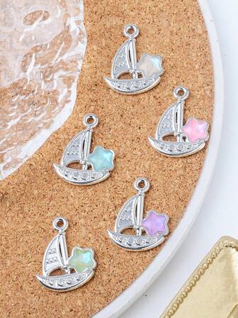 5 piezas Colgante de Pentágono Micro-Incrustado "Navegación Suave", Accesorios de Material de Aleación, Adecuado para Pendientes DIY, Uso Diario para Mujeres