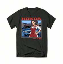 More Hondas Non-Winged Motorcycle T-Shirt Racing Men's T-Shirt Retro Motorcycle Series Printed Loose Neck Short Sleeve Hip Hop - 黑色 - 查看 1