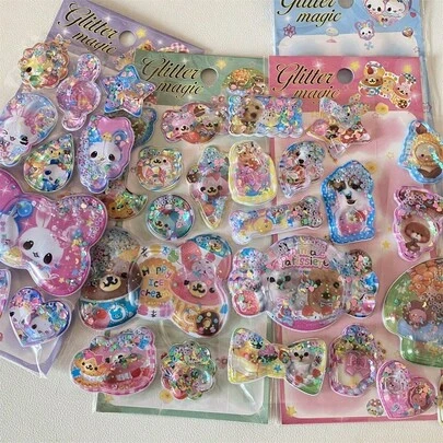 Y2K复古熊兔亮片3D摇晃贴纸手机壳装饰贴纸