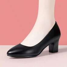2025 Spring/Autumn New Mid-Heel Pumps, Versatile High Heel Leather Shoes, Spring Ladies' Soft Leather Mother Shoes - Black - View 2