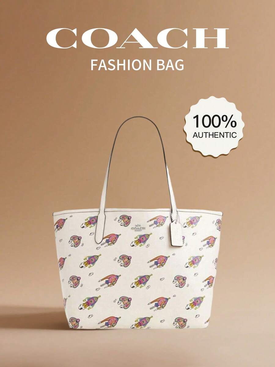 Coach Túi Tote Da Và PVC City 33 Túi Tote Túi Mua Sắm Túi Xách Đeo Vai Cỡ Lớn Cho Nữ Màu Trắng