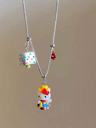  1 pieza Collar colgante con el personaje de dibujos animados lindo de Sanrio Hello Kitty, accesorio de moda y versátil para el cuello