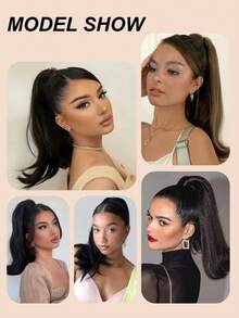 18英寸自然蓬松波浪马尾假发，中长直发编织假发，带小夹子，适合女性参加派对、节日礼物、音乐节、派对配饰，也适合日常佩戴、美发沙龙使用、角色扮演、婚礼、Y2K、洛丽塔、JK风格，适合细软发质、新手和所有肤色，新年和情人节礼物，发饰 - 彩色 - 查看 7