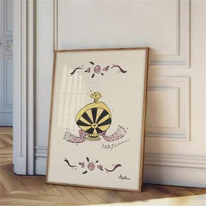 1 st parfymkonsttryck, nyckfull handritad illustration, fransk parfymposter, eklektisk väggdekor, vintage modeposter, konstdekoration, väggkonst, oljemålningskonst, möbeldekoration, modekonst, ramlös