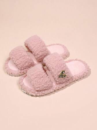 Moderiktiga minimalistiska, avslappnade hjärtdekorerade plyschtofflor med öppen tå, mjuka och bekväma, lätta sular, lämpliga för vardagsrum och sovrum, året runt