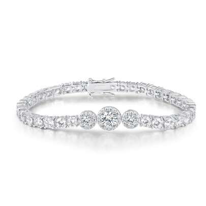 MDFUN 18K White Gold Plated Round Cubic Zirconia Tennis Bracelet, Classic Unisex Design