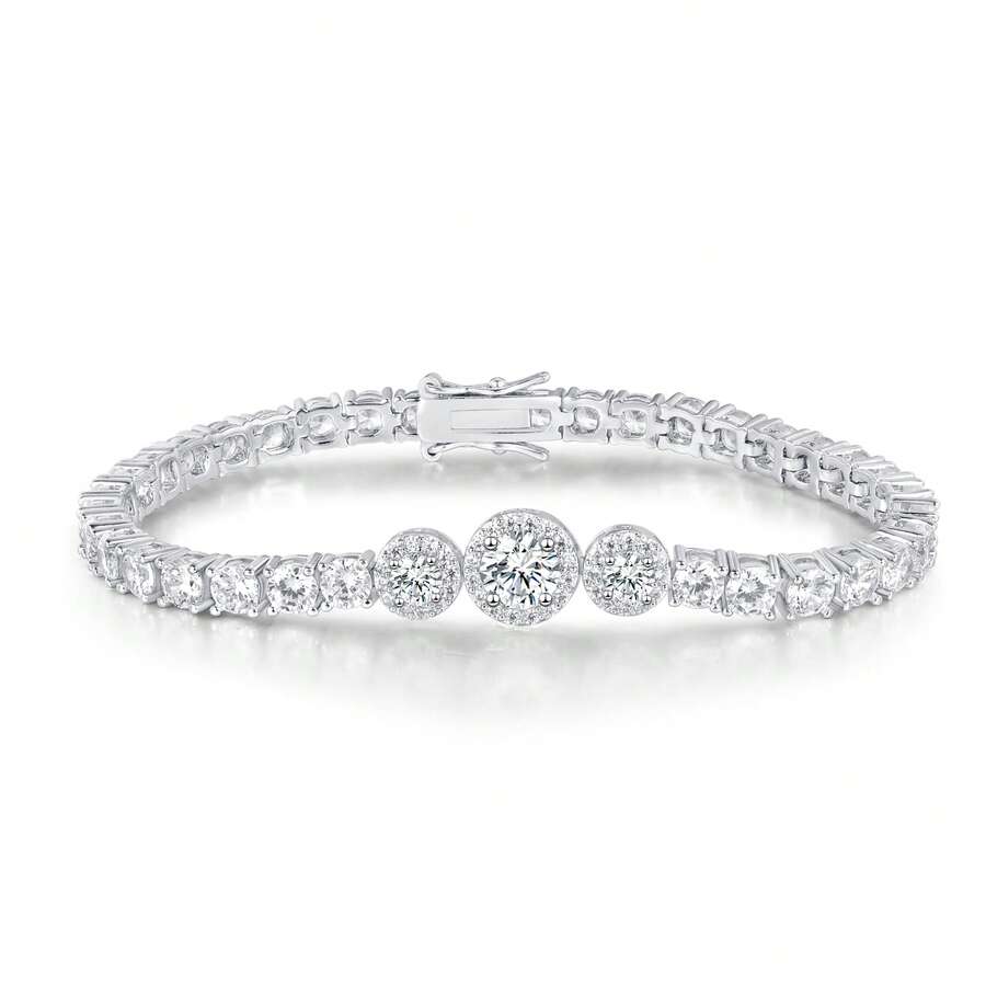 MDFUN 18K White Gold Plated Round Cubic Zirconia Tennis Bracelet, Classic Unisex Design - White - View 1