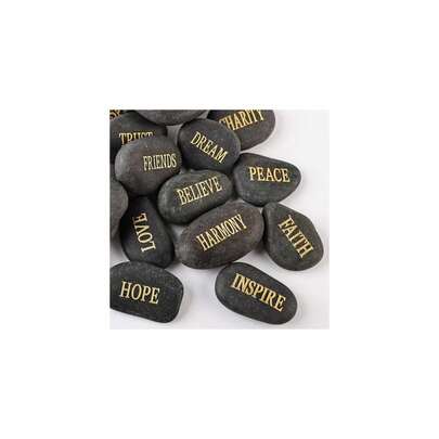 Engraved Stones Rocks With Inspirational Words, 12PCS Natural Encouragement Person.Alized Healing Decor Garden River Stone - Unique Gift For Friends Arts Crafts (Golden Words, Black)