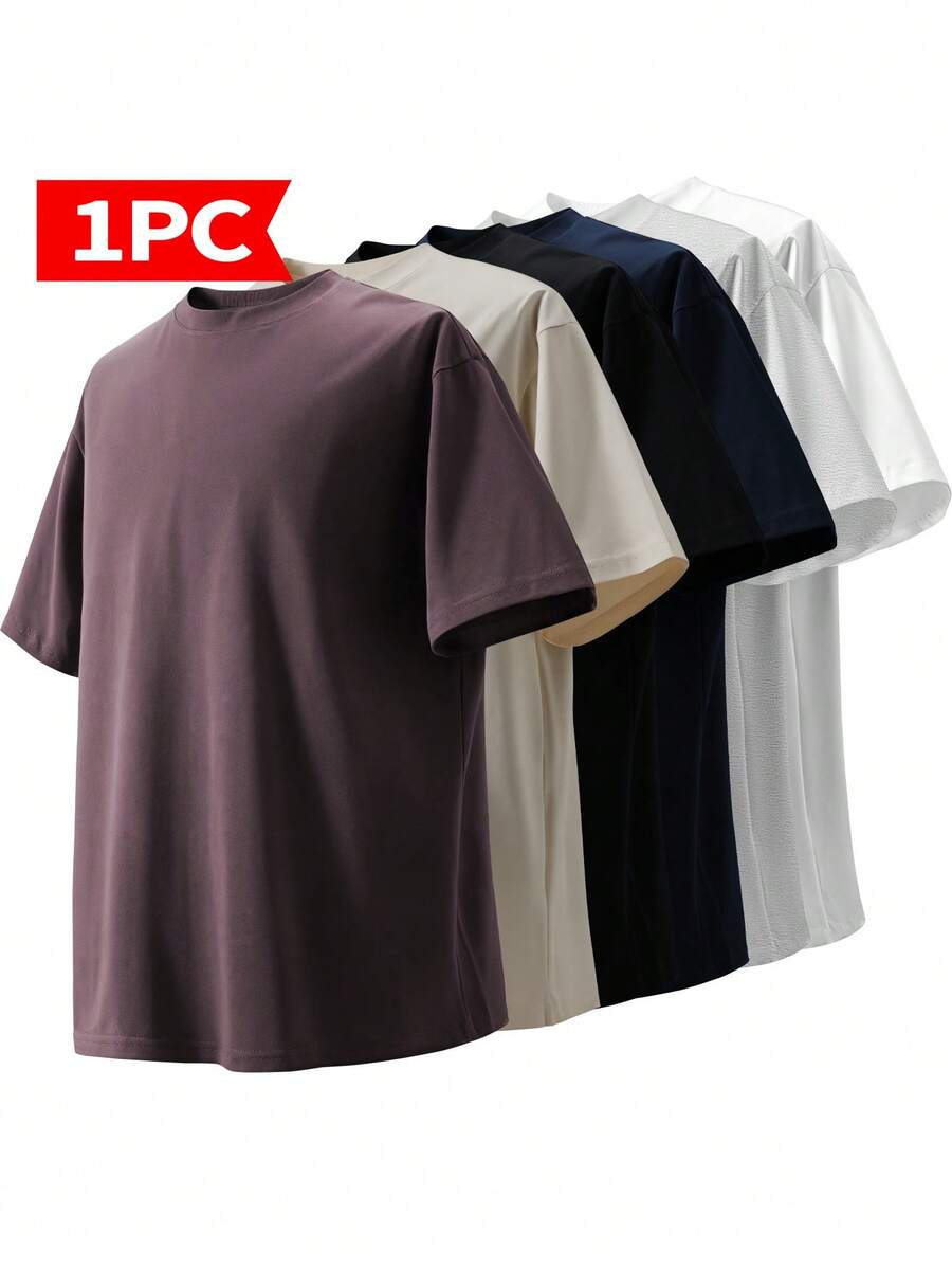Blueplus Men's Pure Cotton T-Shirt, One-Piece Weight 220g, 100% Cotton, Comfortable To Wear, Very Suitable For Leisure Outing Or Outdoor Entertainment, Versatile,  Solid Color Short Sleeve, Pure Cotton Material | Skin-Friendly And Comfortable Holiday Gift, With A Certain Thickness, Suitable For Summer Wear - Màu tím - Xem 1