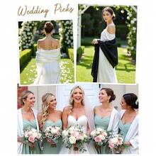 Sofier Satin Shawl Wraps For Women Evening Dresses Wedding Bridal Party Silky Scarf Formal Cover Up Bridesmaid Gifts,Black - 黑色 - 查看 8