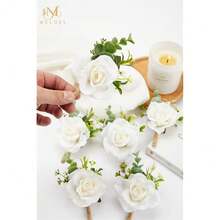 Ivory Rose Boutonniere For Men,Set Of 6,Groom And Best Man Boutonnieres With Artificial Flower,For Wedding Ceremony Anniversary, Formal Dinner Party, Fall Vintage Rustic Marriage Prom,White#2Boutonniere(Setof6) - 白色#2胸花(6件套裝) - 查看 5