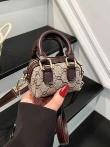 Fashionable Mini Chic Versatile Geometric Print Women Handbag Shoulder Bag - Coffee - View 8