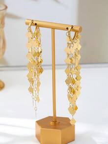 1 Đôi bông tai tua rua dài hình trái tim phong cách tối giản, thanh lịch, đa năng, chất lượng cao, kiểu cổ điển. - Vàng - Xem 4