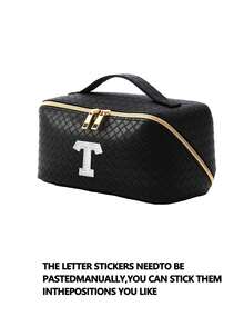 1个PU皮革化妆收纳包，字母图案，防水便携，AB水钻，仿珍珠字母拉链设计，新娘化妆包，化妆包，洗漱包，收纳袋，简约风格，可定制贴纸，旅行化妆包，女士浴室洗漱包（字母A~Z），送给妈妈的礼物，沙滩包，返校必备 - 彩色 - 查看 20