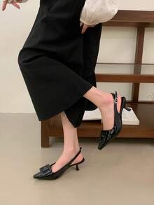 Women's Glossy Sandals, Pointed Toe High Heel Shoes With Buckle Strap, Fashionable Stilettos, Spring/Summer - Black - View 11