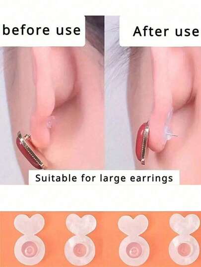 2/6/10 Pairs Fashion Silicone Heart-Shaped Support Earring Holder - Invisible Earring Back Support Strap, Anti Ear Plug Earring Buckle Back Cap, Earplug Support, Acrylic Transparent Ear Plug, Earring Back Cap, Suitable For Hanging Earlobes, Wearing Heavy Earrings, Earring Support Strap To Fix Jewelry Accessories, Safety Earring Holder