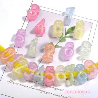 20 piezas de cuentas de números con agujero grande, de colores perlados acrílicos, materiales de manualidades DIY para niños, primavera/verano