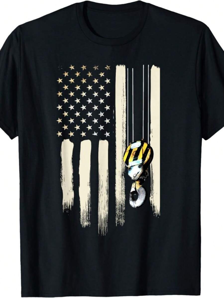 Patriotic American Flag Construction Tee Gift Unisex T-Shirt - Negro - Ver 1