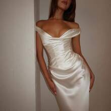 New European And American Summer Elegant Socialite Sexy Sleeveless Solid Color Slim Fit Floor-Length Evening Dress - trắng - Xem 1