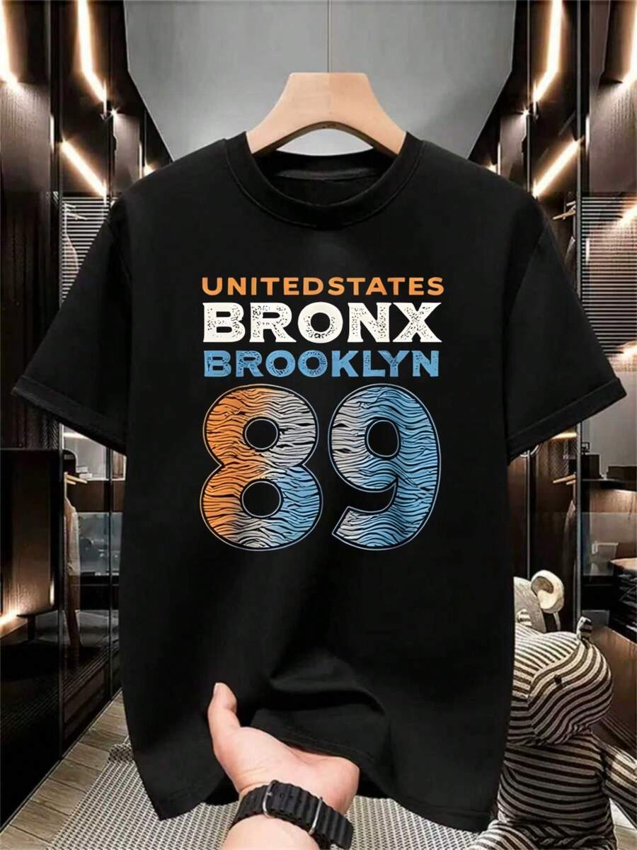 Camiseta Bronx Brooklyn con Número 89 y Estilo Retro,220g Puro Algodón Ropa de Hombre,Y2K Playeras Hombre,Parejas Camisas,Regalos Para Hombre - Negro - Ver 1