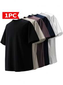 Blueplus Men's Pure Cotton T-Shirt, 1Pc Weight 220g, 100% Cotton, Comfortable To Wear, Very Suitable For Leisure Outing Or Outdoor Entertainment, Versatile, 1PC Solid Color Short Sleeve, Pure Cotton Material | Skin-Friendly And Comfortable Holiday Gift, With A Certain Thickness, Suitable For Summer Wear