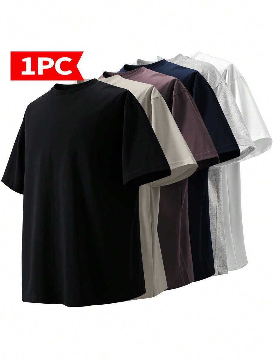 Blueplus Men's Pure Cotton T-Shirt, 1Pc Weight 220g, 100% Cotton, Comfortable To Wear, Very Suitable For Leisure Outing Or Outdoor Entertainment, Versatile, 1PC Solid Color Short Sleeve, Pure Cotton Material | Skin-Friendly And Comfortable Holiday Gift, With A Certain Thickness, Suitable For Summer Wear