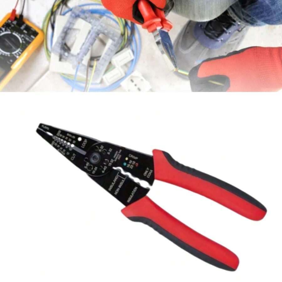 Electrician's Wire Stripper Cutter Tool, Electrical Crimping Cutting Scissors Wire Stripper Pliers, Suitable For Electrical Maintenance And Repair - Red - View 1
