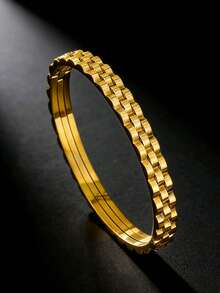 2pcs/Set Vintage Gold Stainless Steel Bracelet Set For Men, Nail And Chain Design, Business & Casual Accessory, Ideal Jewelry Gift For Boyfriend On Valentine's Day