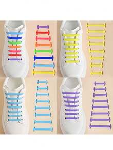 16pcs/Set No-Tie Elastic Shoelaces - Heavy-Duty Stretchable Laces For Sneakers, Boots, Sneakers - All-Season, Easy On/Off, & (For, Casual Wear) - Simple, Comfortable, And Fashionable Elastic Laces - Multicolor - View 4