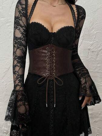 1pc Women's Versatile Brown Lace-Up Elastic Waist Belt, Sexy Waist Cincher Suitable For Commuting, Gatherings, Street Style And More