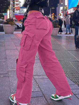 GILIPUR New Y2K Pink Casual Cargo Pants Micro Elastic Multi Pocket Design Loose Fit Retro And Elegant Street Style Perfect For Winter And Spring Outfits Suitable For Holidays Like New Year's And Valentine's Day