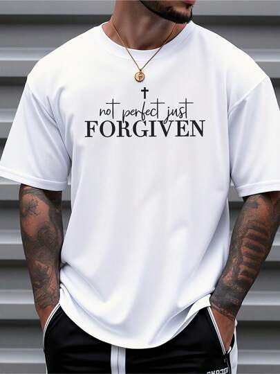 Men'S Casual T-Shirt With Inspirational "Not Perfect Just Forgiven" Print - 100% Pure Cotton, Breathable & Comfortable, Loose Fit Short Sleeve, Perfect For Casual Attire And Outdoor