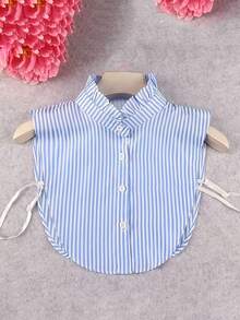1件女士条纹可拆卸领子 - 蓝白竖条纹，半衬衫式插片，正面带纽扣袢和可调节系带，适合叠穿或单穿，时尚叠穿单品，做工优雅，品质上乘。 - 多色 - 查看 7