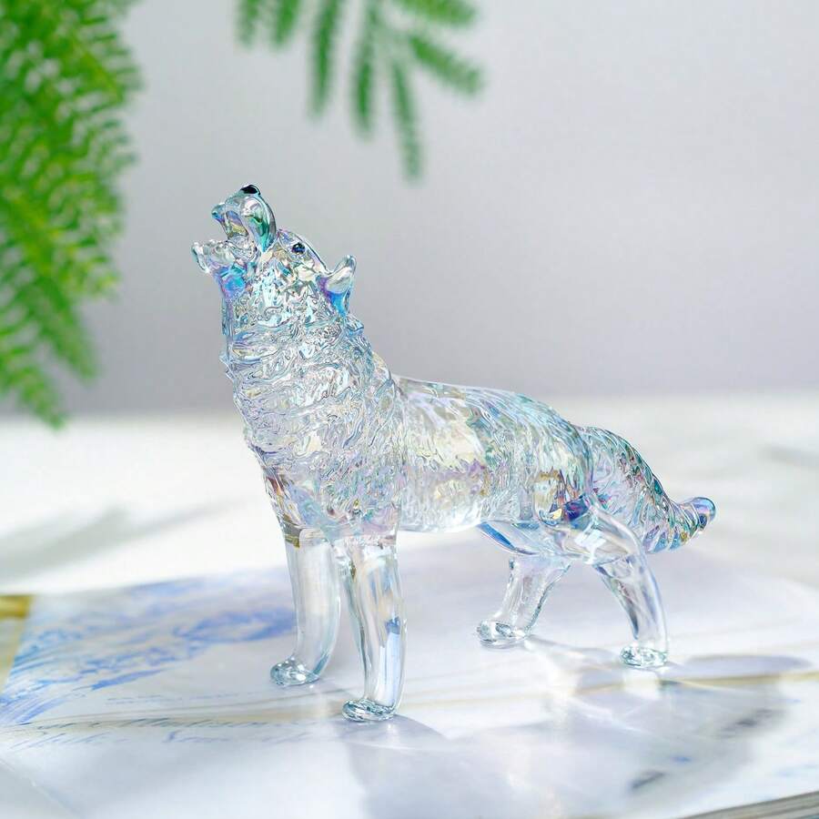 Lup realist din sticlă cristalină solidă, jucărie cognitivă animală, decor de birou pentru birou - Argint - Vizualizare 1