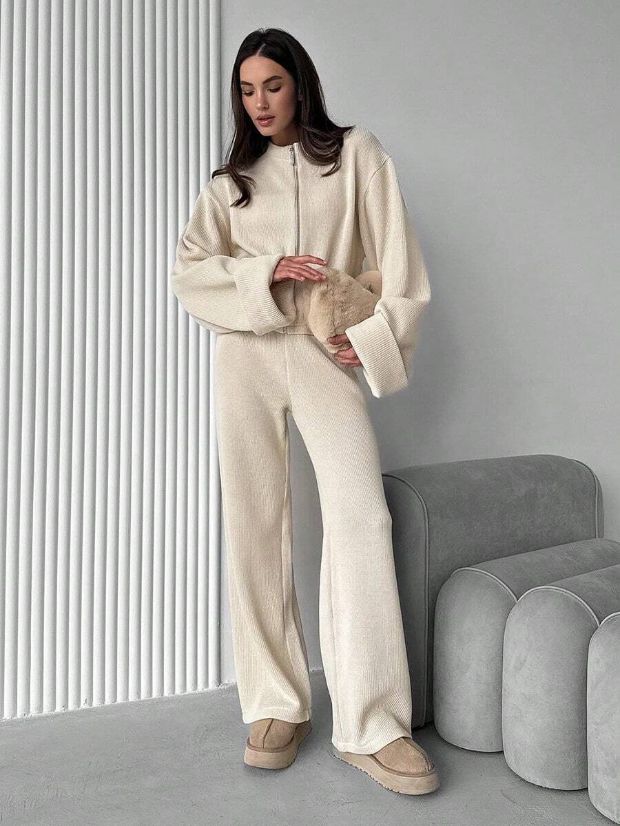 Women Sports Sweater Co-Ords - Apricot - View 1