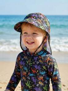 1pc Toddler Boys' Summer Hat, Dinosaur Series, Shark Series, Fashionable Bucket Hat, Versatile Sun Protection Shawl Hat, Extra Large Brim Sun Hat, Beach Hat