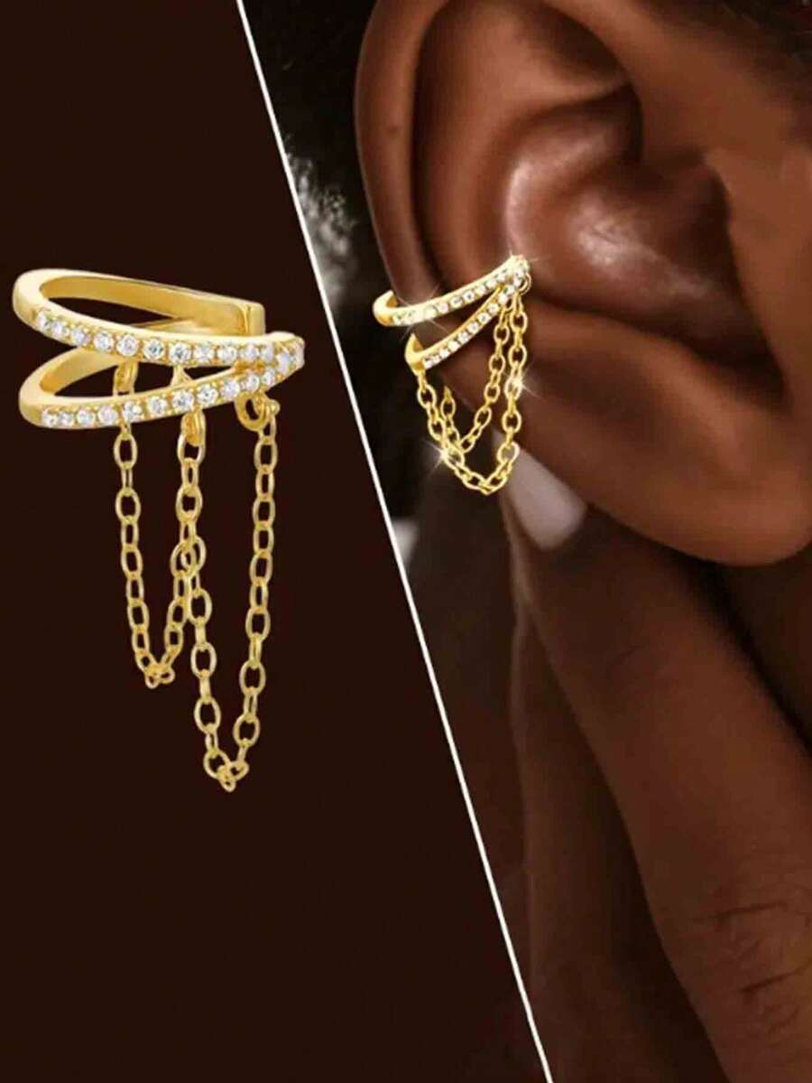 1 đôi bông tai kẹp tua rua hai lớp màu bạc, thiết kế thanh lịch và thời trang, phù hợp để đeo hàng ngày, ít gây dị ứng. - Vàng - Xem 1