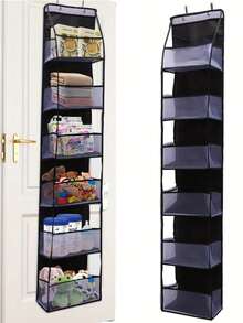 1 chiếc kệ đựng đồ treo cửa 4 tầng/6 tầng, làm bằng vải không dệt với các ngăn nhựa trong suốt. Thiết kế dung tích lớn để đựng đồ chơi, quần áo, đồ dùng cho bé, khăn và yếm, giải pháp lưu trữ lý tưởng và là món quà tuyệt vời cho phòng trẻ sơ sinh. - màu đen - Xem 1