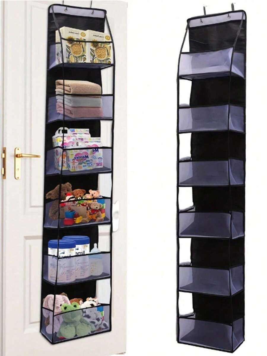 1 chiếc kệ đựng đồ treo cửa 4 tầng/6 tầng, làm bằng vải không dệt với các ngăn nhựa trong suốt. Thiết kế dung tích lớn để đựng đồ chơi, quần áo, đồ dùng cho bé, khăn và yếm, giải pháp lưu trữ lý tưởng và là món quà tuyệt vời cho phòng trẻ sơ sinh. - màu đen - Xem 1
