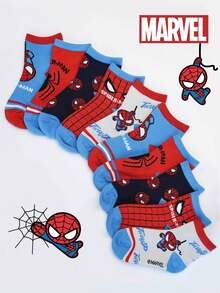 Marvel 漫威 10/5 双装儿童超级英雄蜘蛛侠袜子，男童中筒袜，韩版卡通秋冬女童袜子，儿童蜘蛛侠和超级英雄人物袜子 - 彩色 - 查看 11