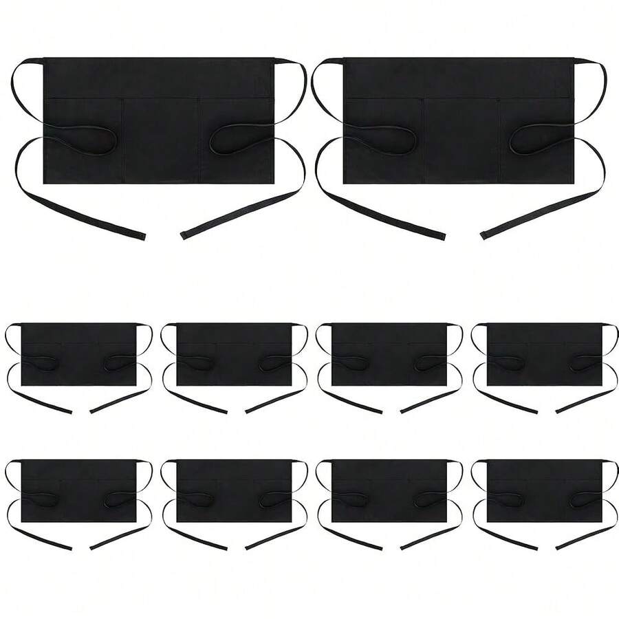 BOHARERS Waist Apron With 3 Pockets - Black Waitress Waiter Server Short Aprons - B-10包黑色 - 查看 1