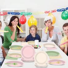 D96Pcs Pink And Sage Green Birthday Party Decorations Olive Green Dusty Pink Metallic Gold Nude Plates And Napkins Boho Paper Plates For Girl Baby Shower Birthday Bachelorette Party Decoration - 粉綠金裸色 - 查看 5