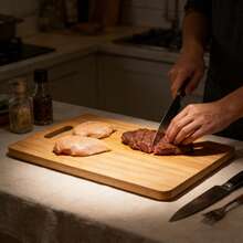 Această placă de tăiat din bambus gros, de înaltă calitate, este durabilă și rezistentă. Este o placă de tăiat dreptunghiulară din lemn, potrivită pentru prepararea cărnii, legumelor, fructelor și grătarului. Disponibilă în dimensiuni mici, medii și mari. - Caisă - Vizualizare 2